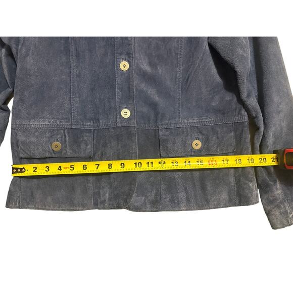 Chico's Genuine Leather Jacket Dark Blue Size 1 With Designer Metal buttons - Picture 4 of 8